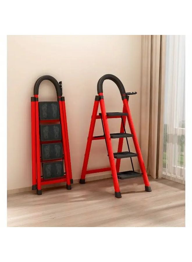 2 Layers Red Multi Functional Folding Ladder Portable Thickened Metal Serrated Design Indoor Outdoor Use - Image 3